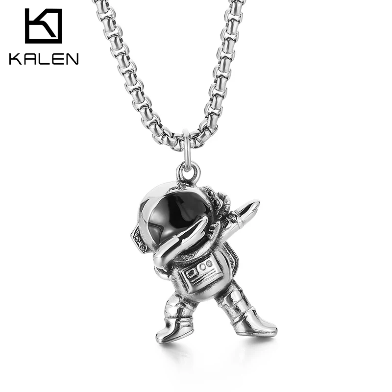 Kalen Trendy Astronaut Stainless Steel Pendant Star Necklace Dream Space Best Gift Men Women Commemorative Jewelry Boys Gift