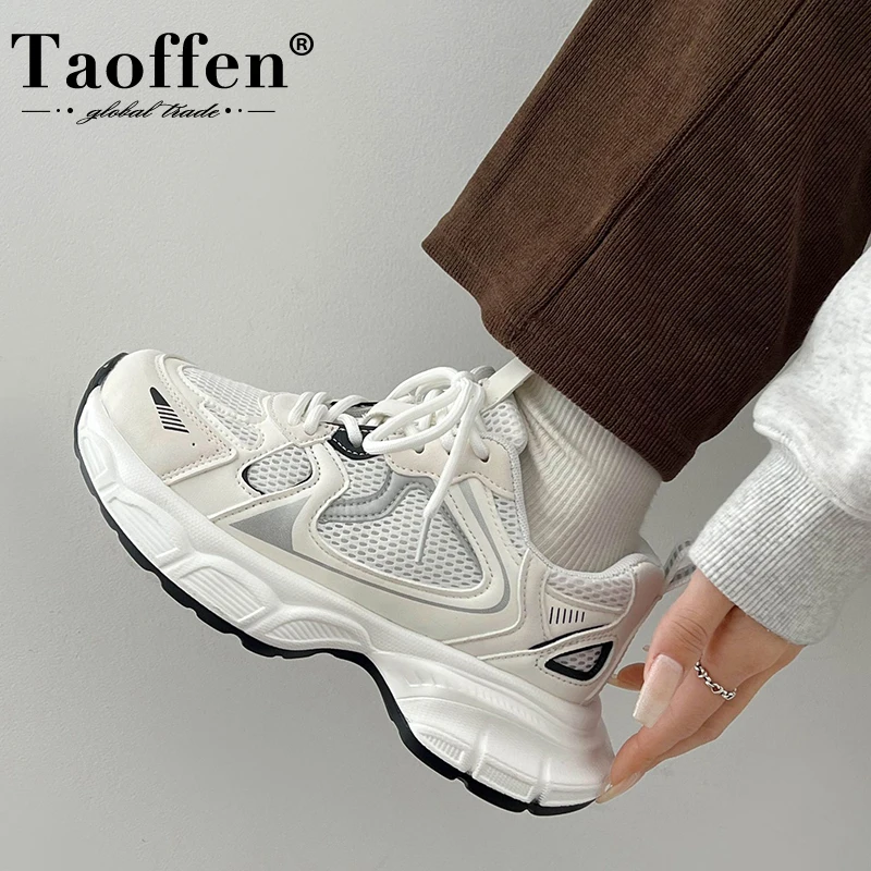 Taoffen Casual Sneakers For Women Thick Sole Breathable Mesh Tennis Ladies Running Shoes Fashion Wedge Sneakers Sports Trainers