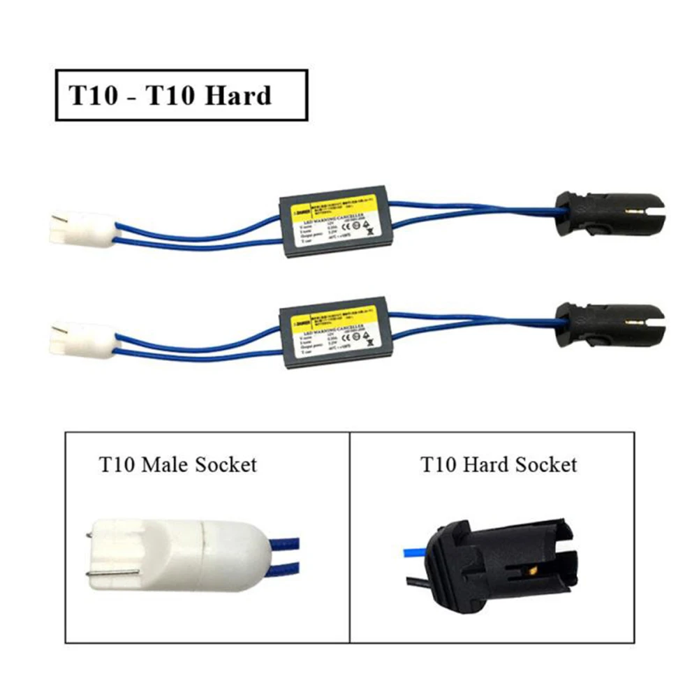 2pcs Car Lights Canbus Cable Warning Canceller Decoder T10.W5W LED Warning Canceller Eliminates Light Faults Plug and Play