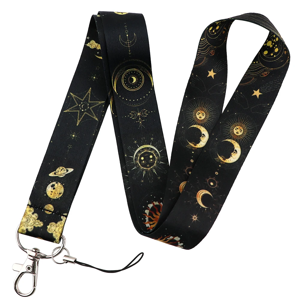 ER1759 Sun And Moon Black Neck Strap Lanyards ID Badge Card Holder Keychain Phone Gym Strap Webbing Necklace Gift