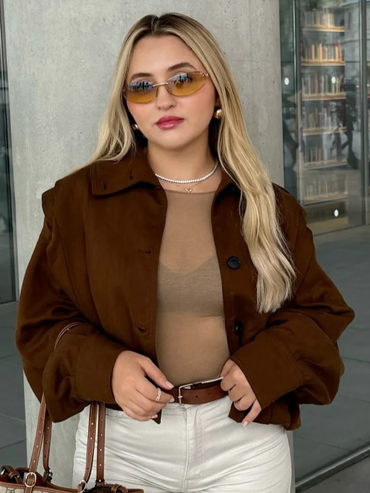 

HH Women's New Fashion Versatile Single Breasted Pleated Coat Female Casual High Street Long Sleeve Loose Short Jacket Mujer