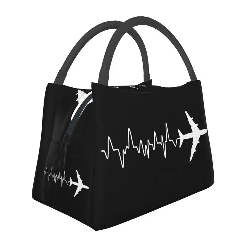 

Custom Airplane Pilot Heartbeat Lunch Bags Women Cooler Warm Insulated Lunch Boxes for Picnic Camping Work Travel