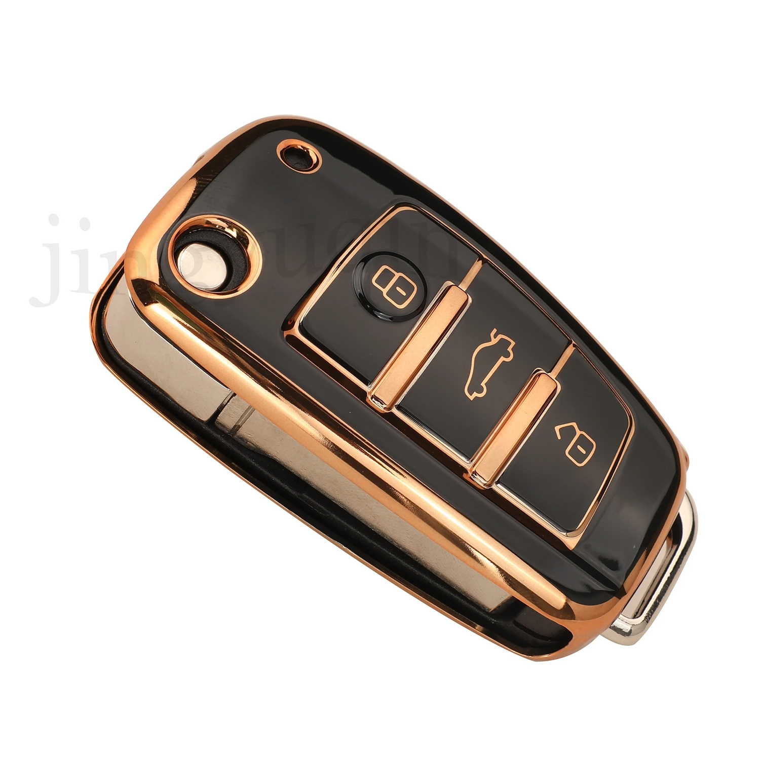 Jingyuqin 3btn นิ่มแฟชั่นเคสกุญแจรถยนต์ TPU FOB สำหรับ Audi A1 A3 8P 8L A4 A5 B6 B7 A6 A7 C5 C6 Q3 Q5 Q7 TT S3 S6 S4