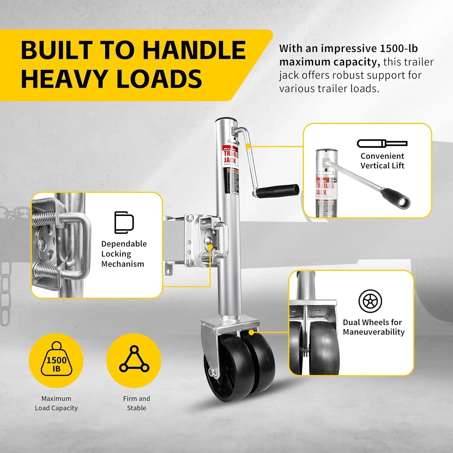 70149 مقبس مقطورة مع رفع 11-1/2 بوصة، تصميم متأرجح من الخلف، مقبض رياح جانبي وعجلات مزدوجة 6 بوصات - سعة 1500 رطل، شعبية جديدة #4