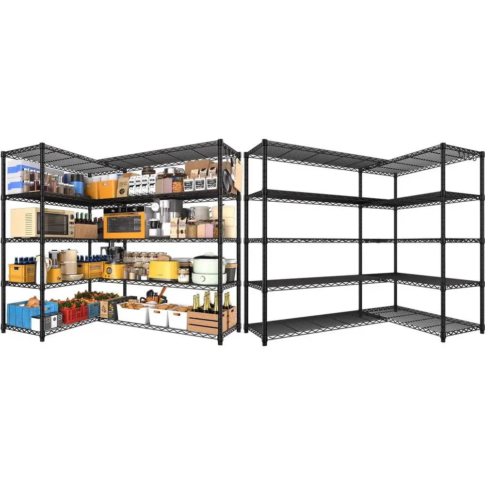 

5-Tier Heavy-Duty Metal Wire Shelving Unit, 72W x 16D x 76H, Black, for Garage, Utility, Warehouse, Kitchen, and Pantry Storage