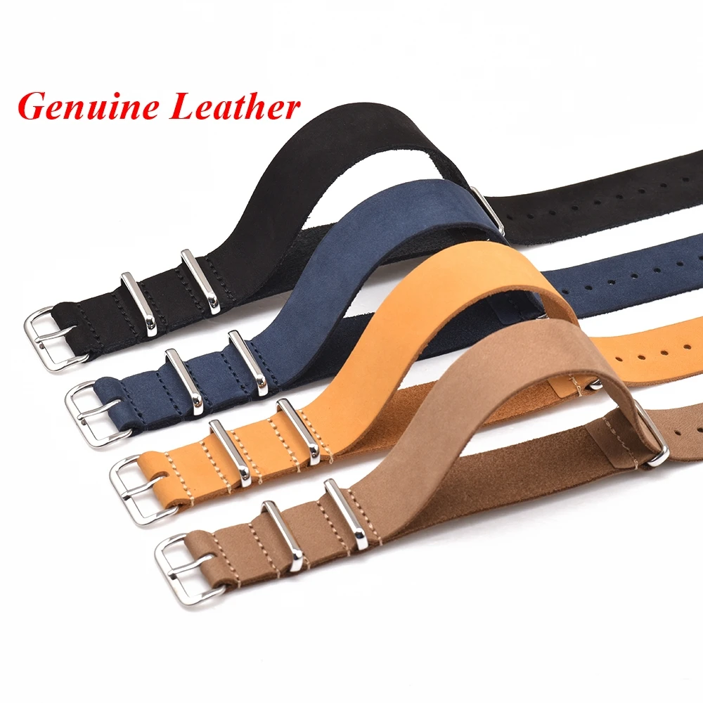 Bracelet de montre en cuir véritable 18/20/22/24mm pour homme et femme, bleu, marron, jaune, universel, en daim, vintage
