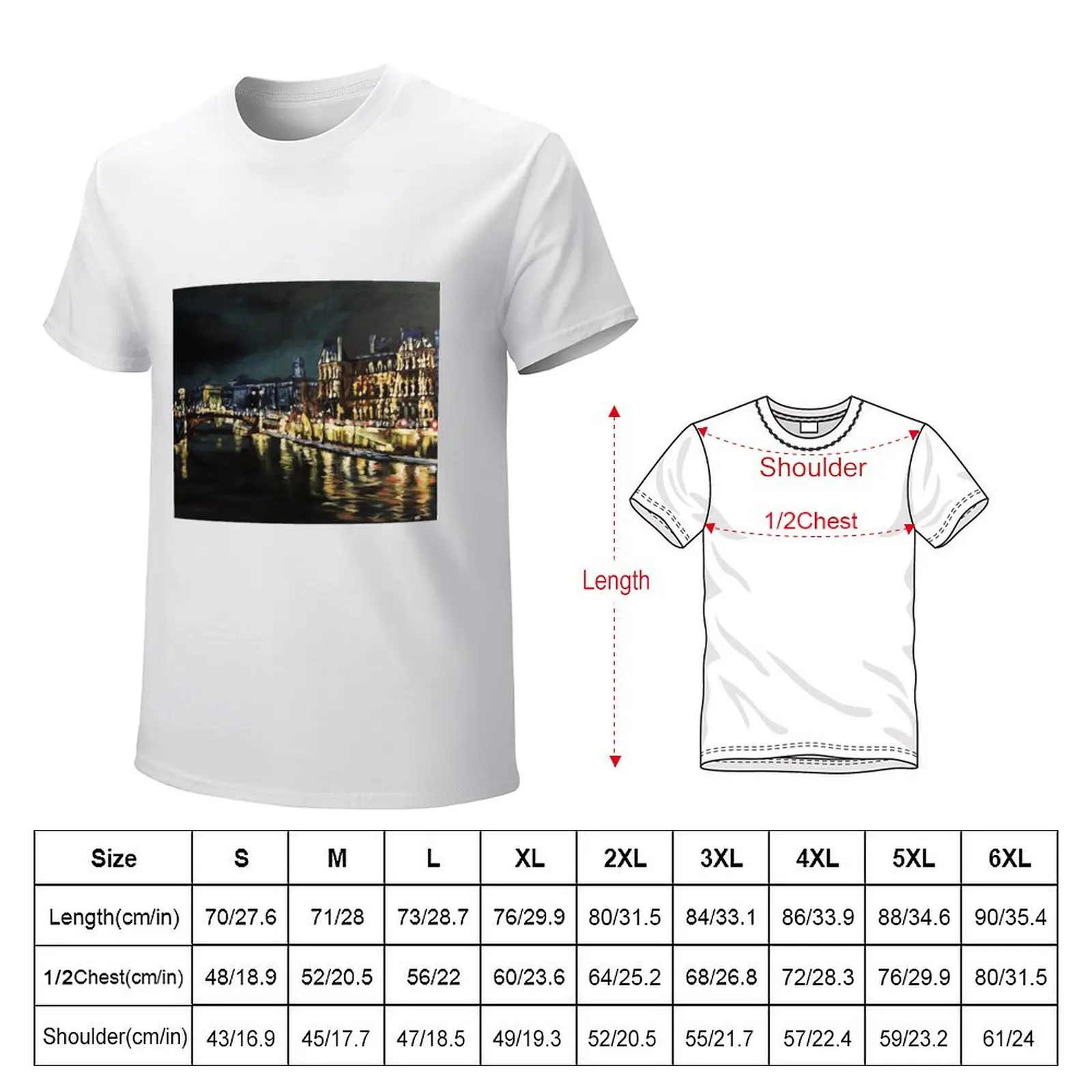 The Seine at night T-shirt anime kawaii clothes plain white t shirts men