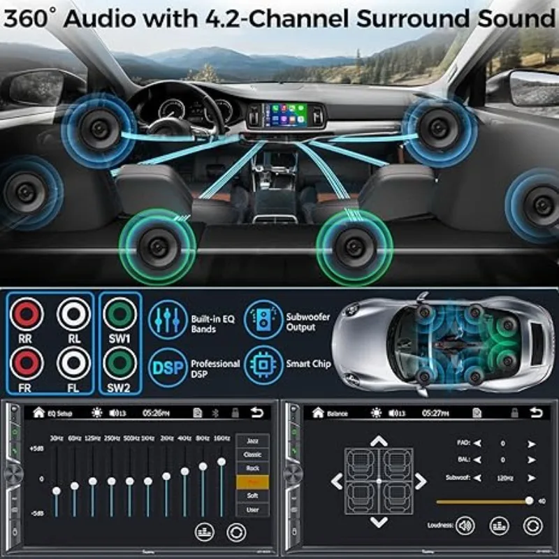 [Upgrade Wireless] 7" Double Car Radio with Wireless CarPlay and Android Auto, Bluetooth 5.3 Car Play, 240W 4.2-Channe