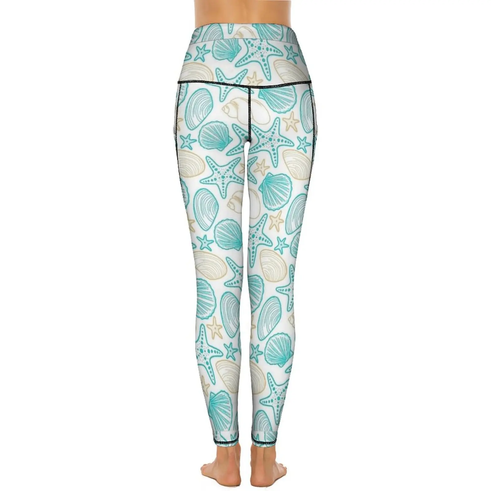 Praia conchas do mar calças de yoga bolsos leggings sexy cintura alta elegante yoga esportes collants estiramento personalizado trabalhar leggins