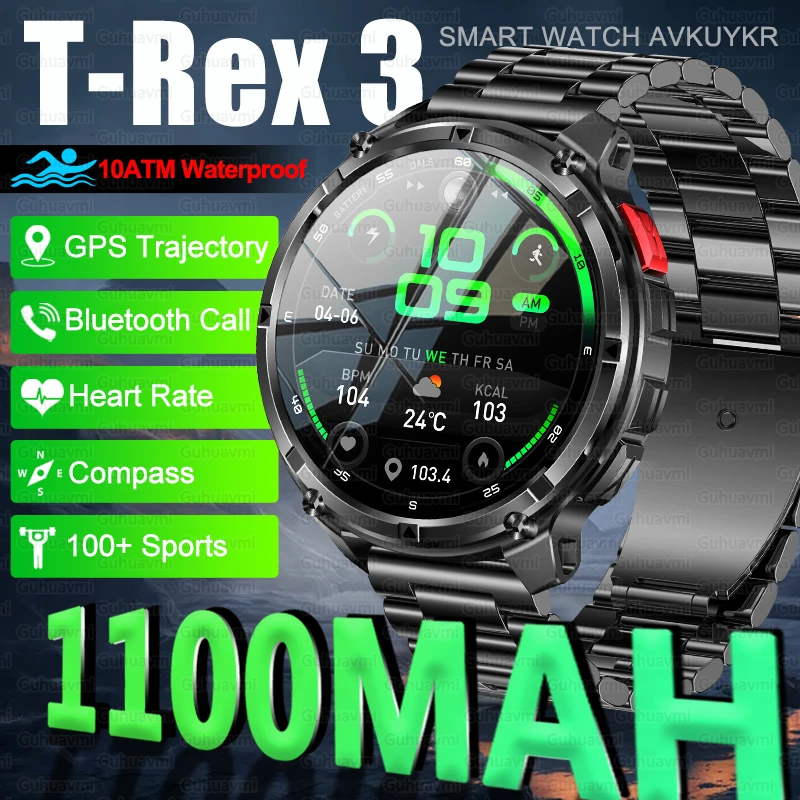 

2025 New Military 1100mAh Large Battery Smart Watch BT Call GPS Tracking Compass 10ATM Waterproof Swimming Sports Smartwatch Men