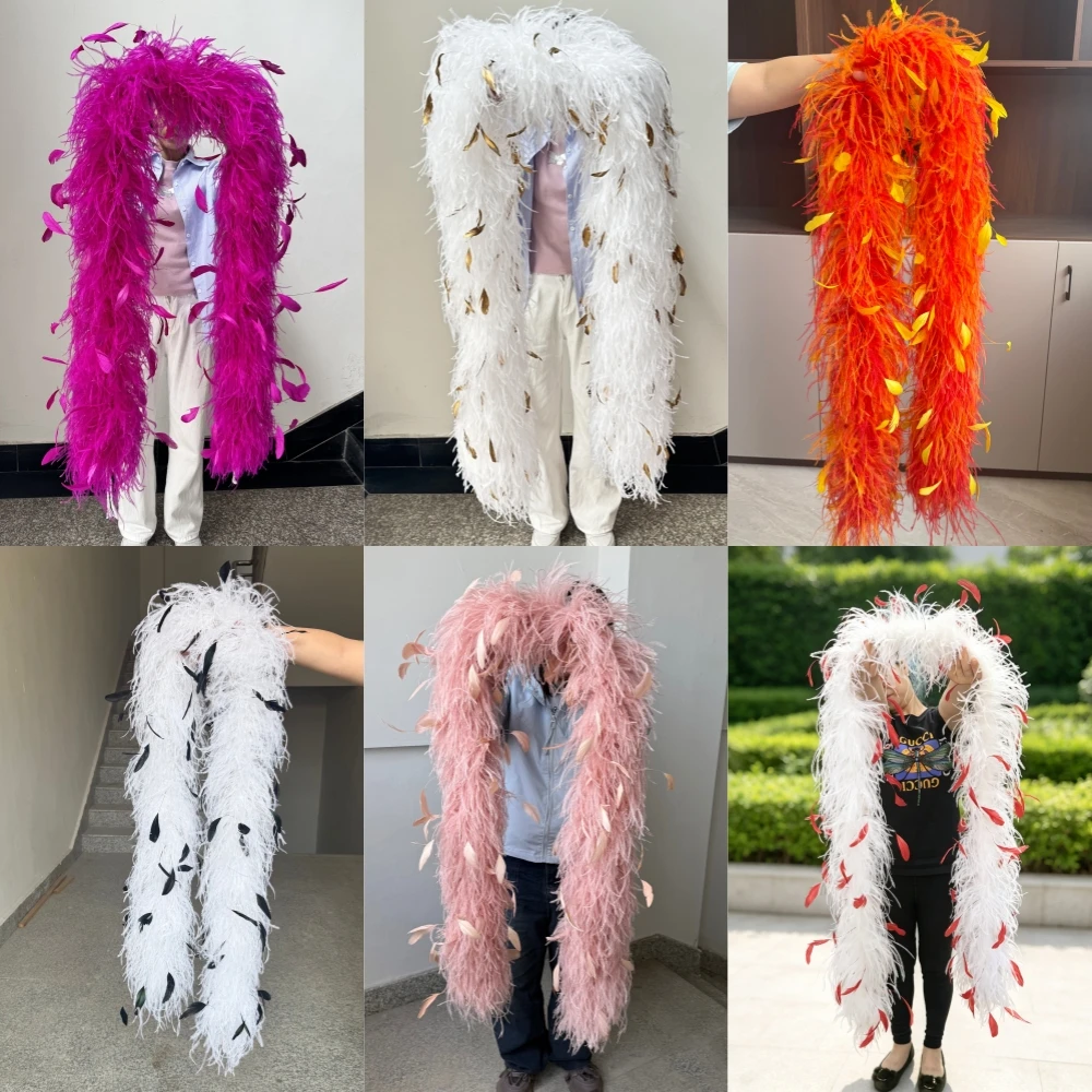 4 6 8 10 20 Ply Natural Ostrich Feather Boa 2 Meters Carnival Costume Party Wedding Dress Decoration Chicken Goose Feather Shawl