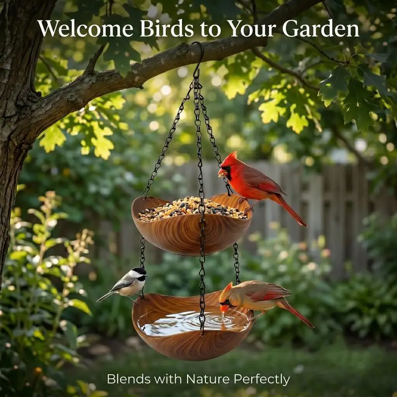 Iron Hanging Bird Feeder Tray Water Bowl Easy to Install for Garden Balcony Backyard Hummingbird  Bird Feeding