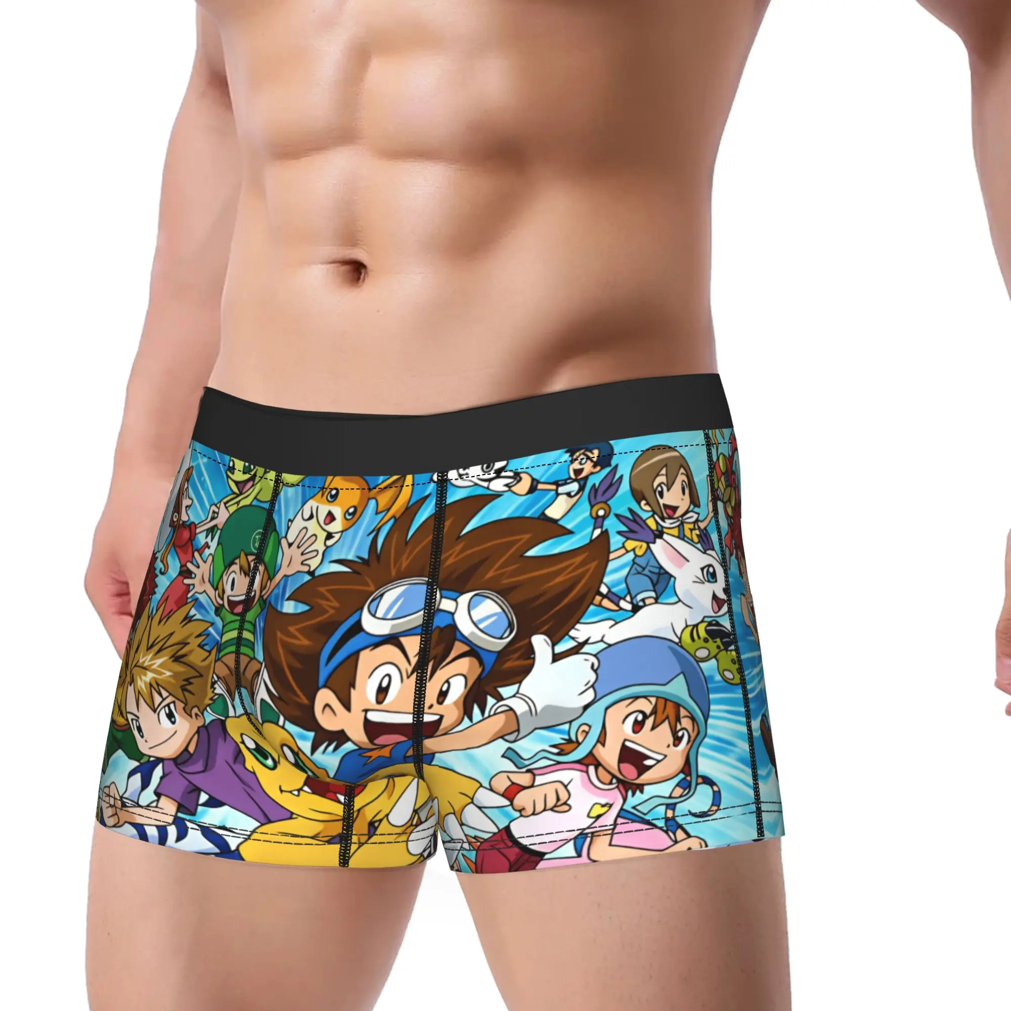 Digimon Adventure 01 Full Team Dynamic Running Group Underwear  Men Boxer Brief Comfortable Boxershorts Trenky Plus Size Panties
