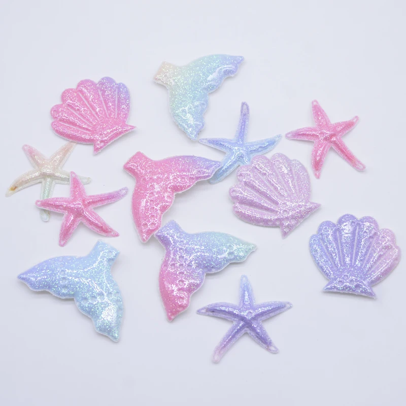 20Pcs Padded Ocean Starfish Shells Tails Applique for DIY Clothes Hat Shoes Sewing Patches Headwear Hair Clips Accessories