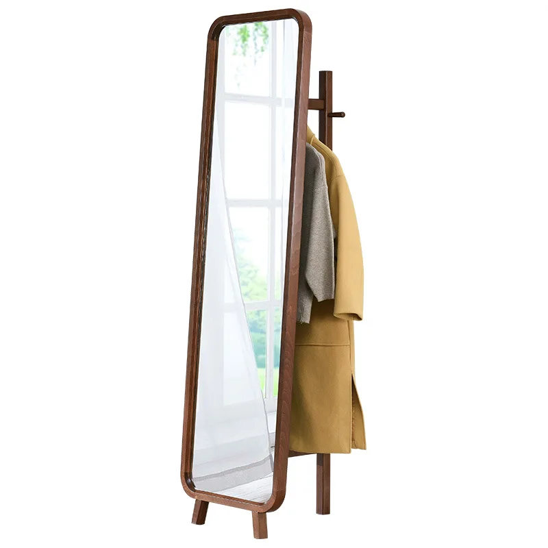 Solid wood dressing mirror for home simple modern floor fitting mirror with coat rack bedroom mirror full-length