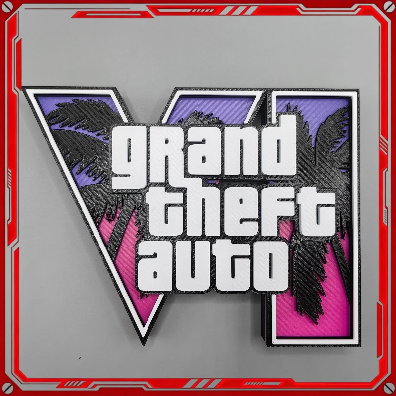 GTA 6, logotipo 3D do Grand Theft Auto, suporte criativo para decoração de mesa, acessório para jogos, objeto decorativo para exibir, ideal como presente para fãs de jogos.