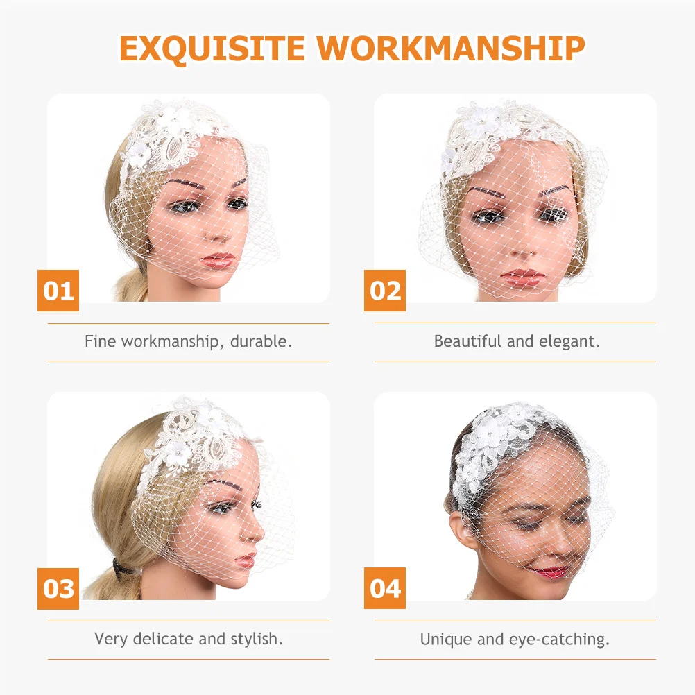 الدانتيل الأزهار الحجاب عقال أنيقة الفاسناتور للنساء حفل زفاف قبعة الشاي 1920S كرنفال سباق الخيل التبعي