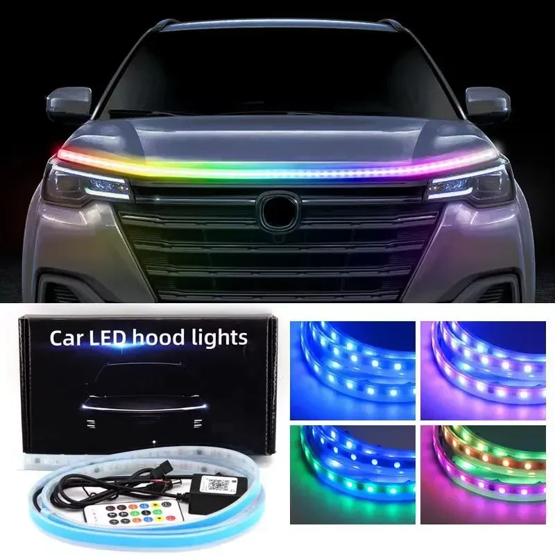 

Car Hood Daytime Running Light APP Remote Control LED Light Waterproof Flexible Car Decoration RGB Multicolor Neon Lamp 12V