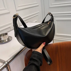 New Women's Black Crossbody Bag Underarm Bag PU Classic Fashion Versatile Solid Color Shoulder Bag Large Capacity Dumpling Bag