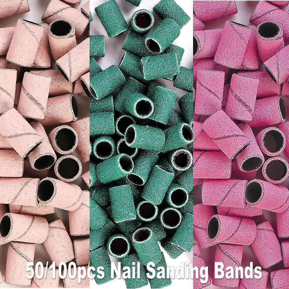 

100/50pcs Nail Sanding Ring Bands Electric Manicure Nail Drill Bits 80/120/180 Grit Gel Nail Polish Removal Pedicure Tool