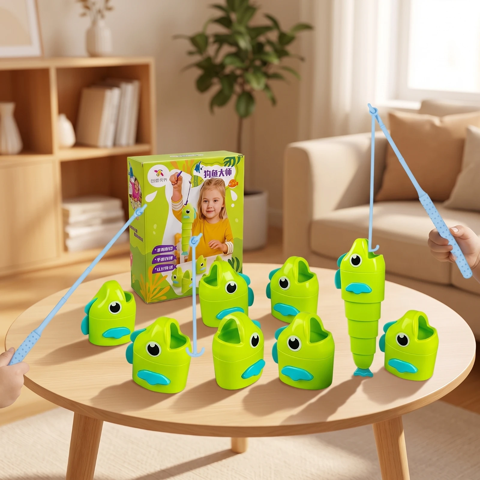 Fishing Game with Rod Bright Tabletop Fishing Game Colorful Educational for Children, Playroom, Classroom