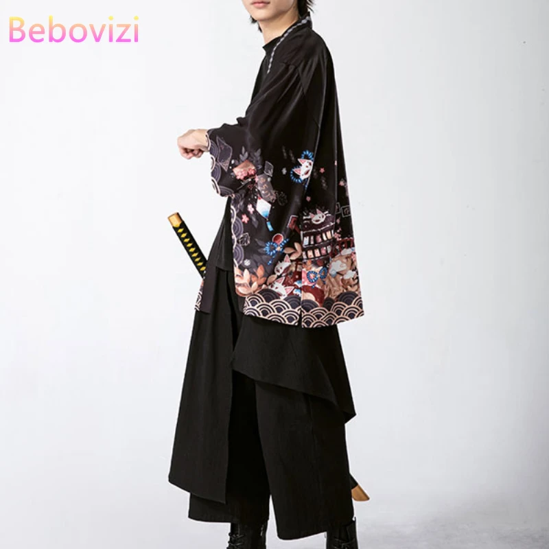 2023 New Summer Loose Red Black Japanese Samurai Streetwear Cardigan Women Men Harajuku Haori Kimono Cosplay Blouse Top Yukata