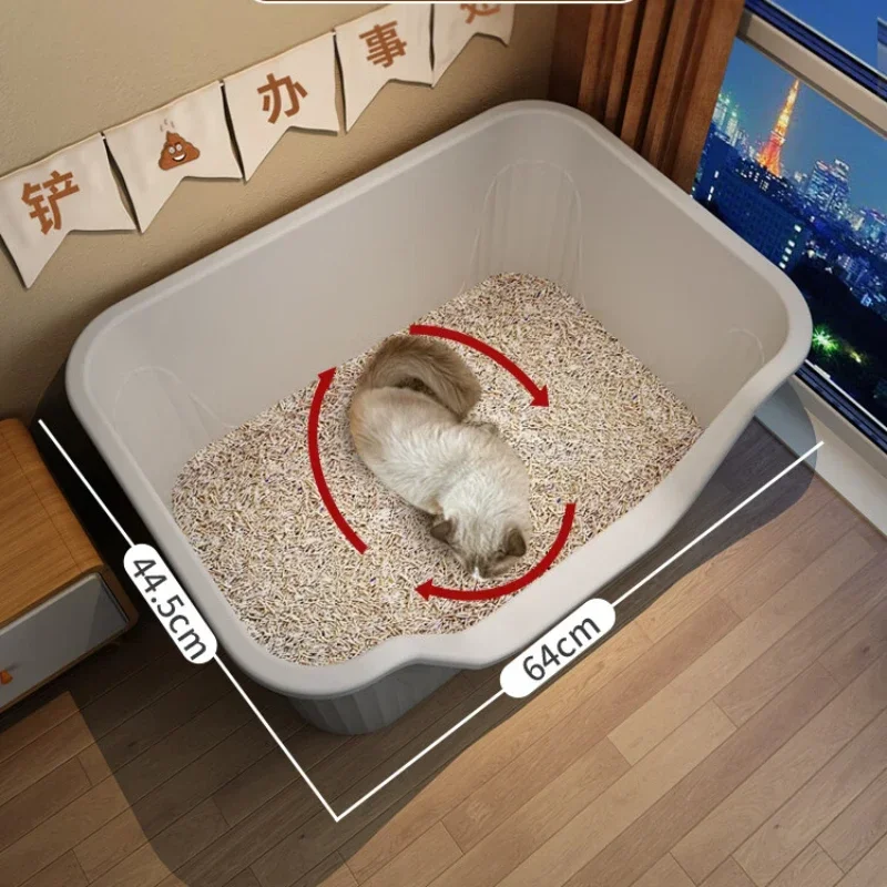 

Large Cat Litter Box High Sides Anti Splashing Cats' Sandbox Easy To Clean Simple Look Kitten Toilet Open Style Pet Bedpans