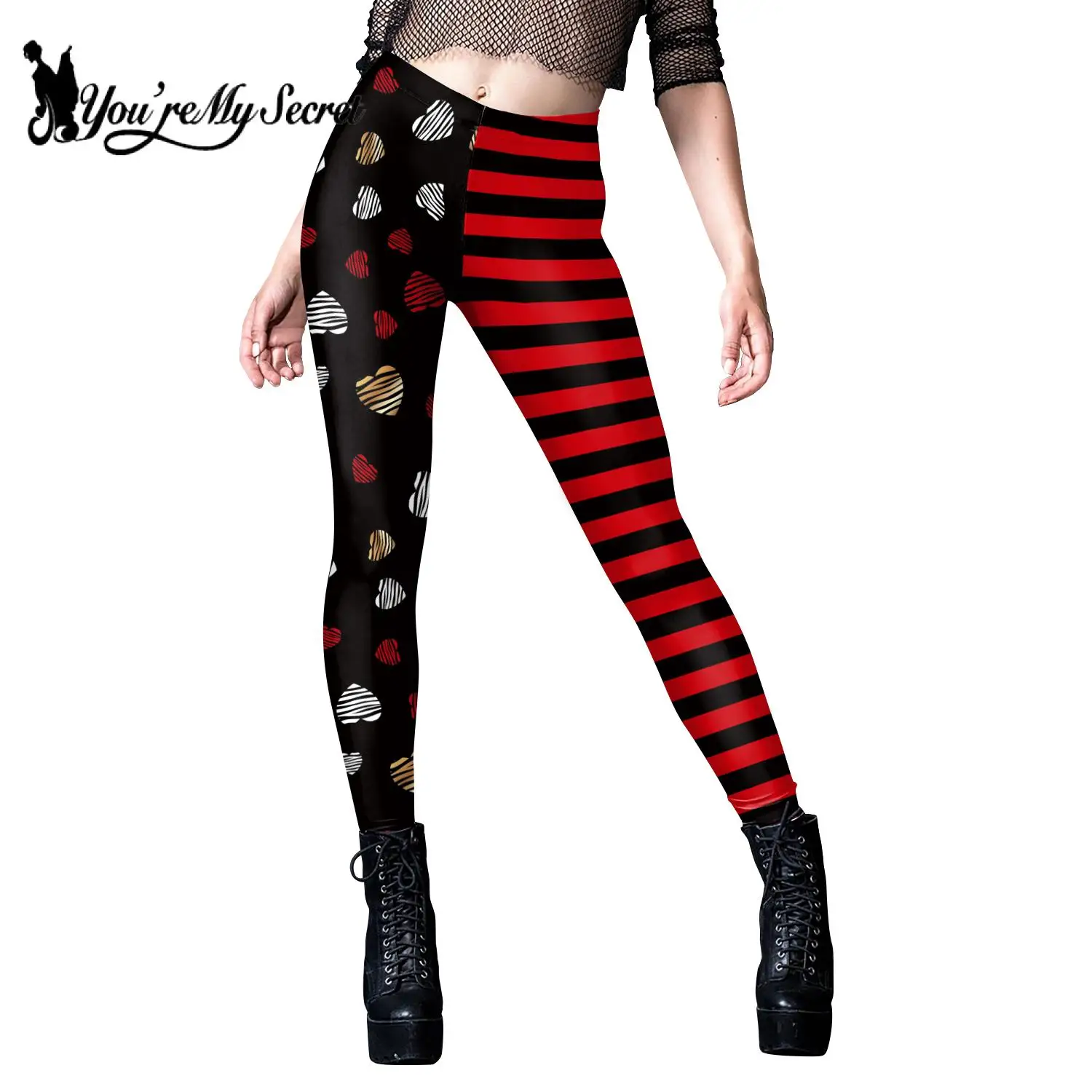 [You're My Secret] Fashion Stripe Love Leggings for Woman Blood Stains 3D Digital Print Fitness Leggins Women Pencil Black Pants