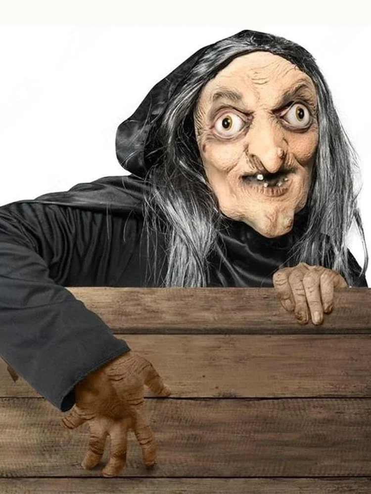 هالوين مخيف القديم الساحرة قناع الرعب اللاتكس مع الشعر فستان بتصميم حالم كشر زي حفلة تأثيري أقنعة الدعائم الكبار حجم واحد #2