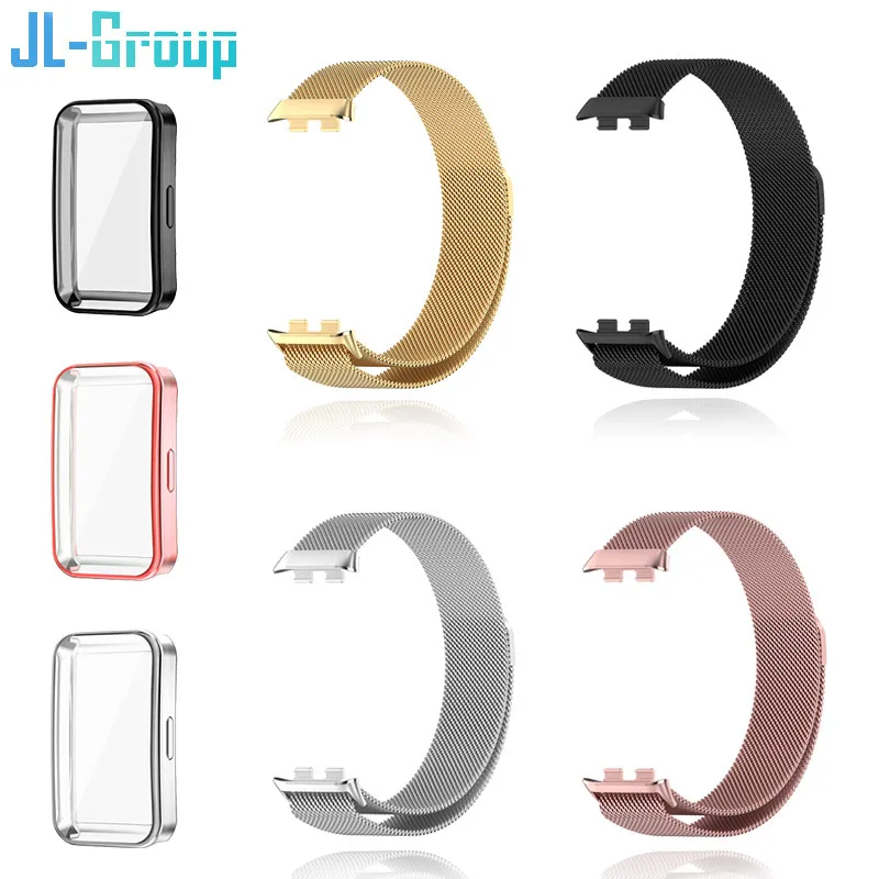 

Metal Strap For Honor Band 9 Bracelet With TPU Case Screen Protector Soft Milanese Magnetic Loop Replacement Watchband