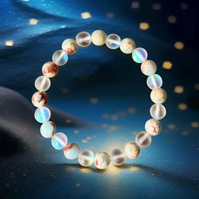 1Pc Aura Quartz and Ocean Sediment Beaded Bracelet - Homeopathic Crystal Jewelry - Brings Abundance - Prosperity- New Beginnings