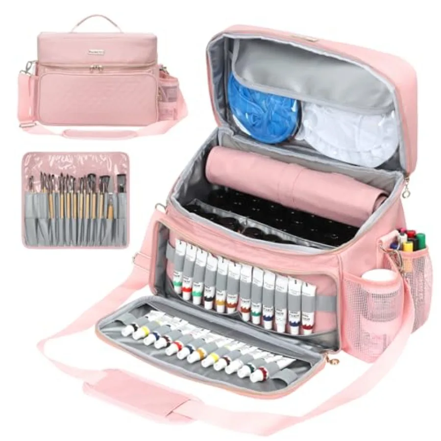 

Acrylic Paint and Brush Set Organizer Bag with Detachable Paint Brush Holder for Home Travel and Outdoor Use - Compact Carrying