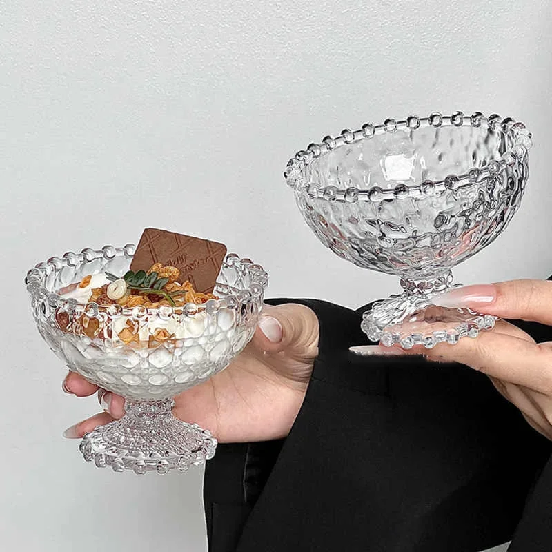 Pearl Point Tall Glass Ice-cream Cup Household Yoghurt Dessert Bowl Transparent Afternoon Tea Pastry Bowls Tableware