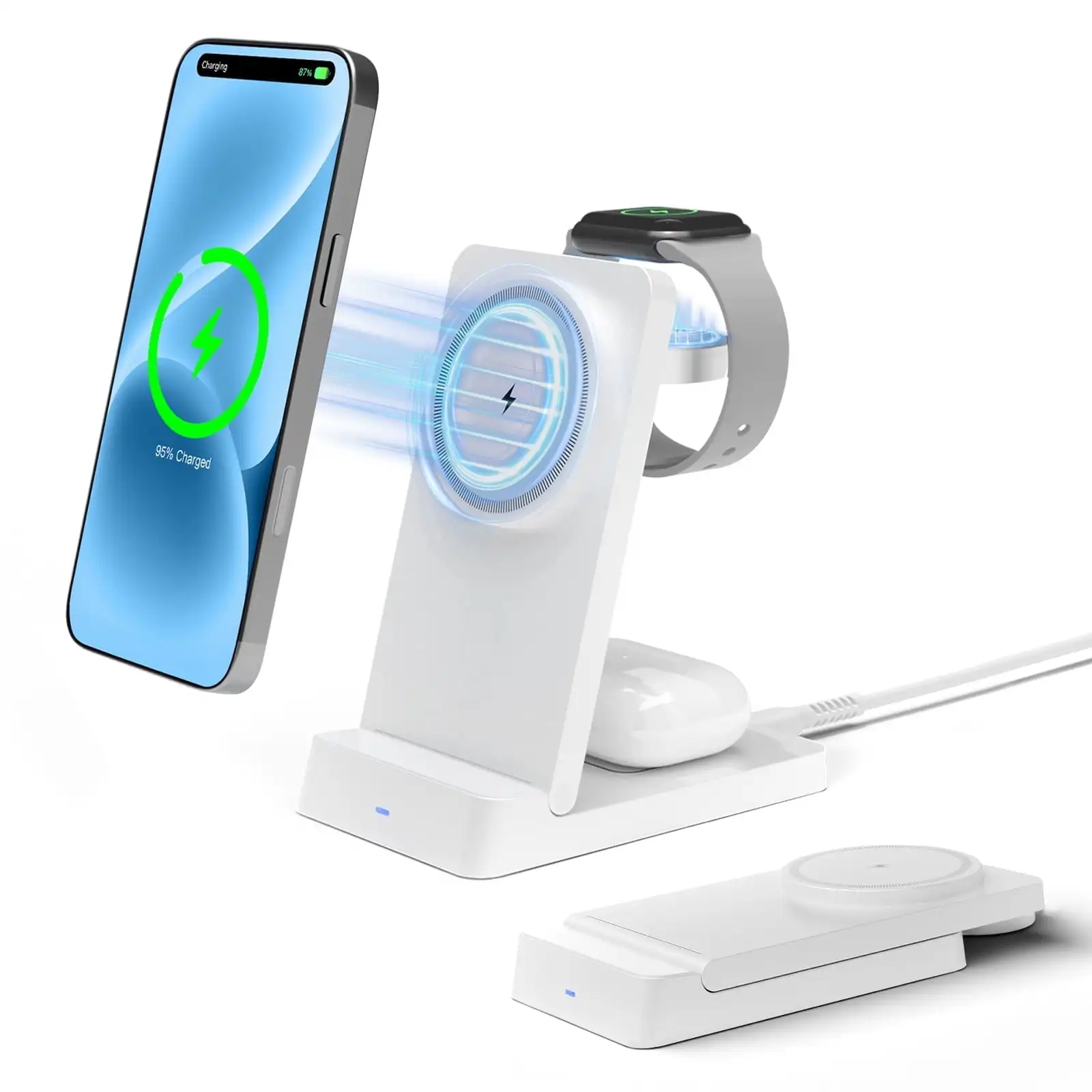 Magnetic Wireless Charger 3 in 1 Charging Station for iPhone 17 16 15 14 13 12 iWatch AirPods Pro 4 3 2 Foldable Fast Charging