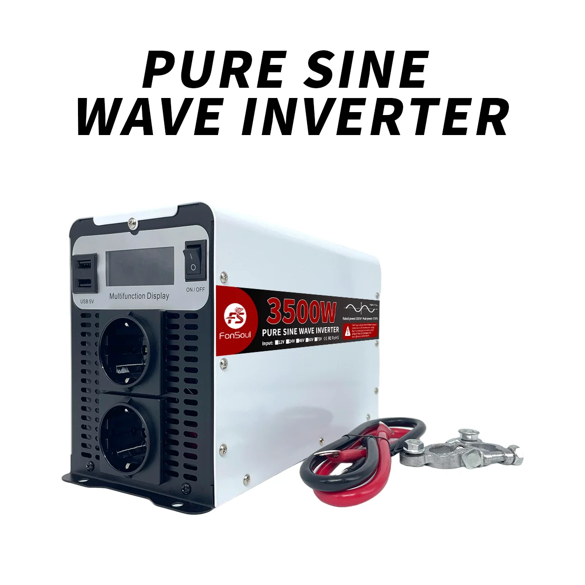 3500W Pure Sine Wave Power Inverter Digital Screen USB Interface - Portable Emergency Backup for Home Lighting Outdoor Camping