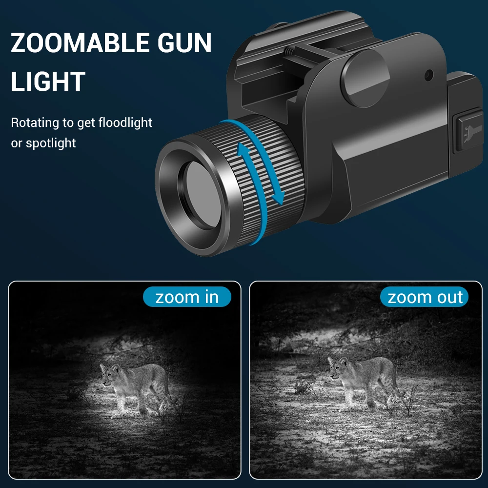 1000 Lumens Tactical Weapon Gun Light Zoomable LED Pistol Gun Light Airsoft Quick Release Rechargeable Handgun Flashlight Torch