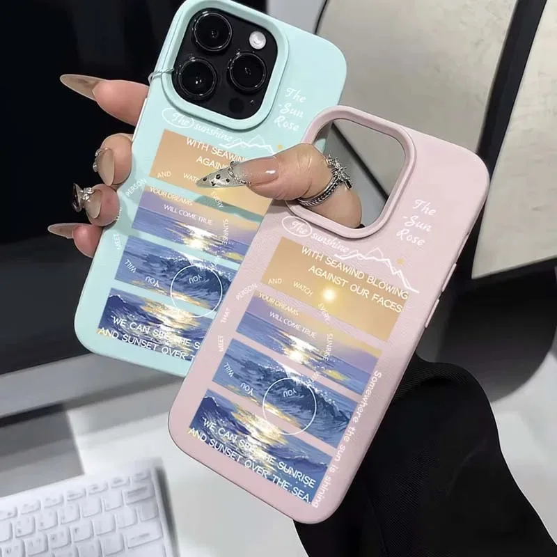 

Sunrise Sea Lichee Pattern Phone Case For iPhone 14 15 16 Plus Cases For iPhone 11 12 13 14 15 16 Pro MAX Soft Silicone Cover