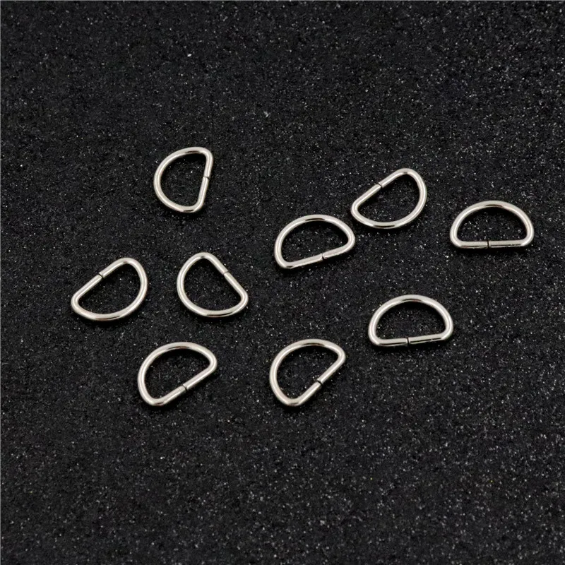 100 Pcs Rhodium Plated Inner Width 11mm Half Round Shaped Non Welded D Ring Jump Rings DIY Bag Accessories For Jewelry Making