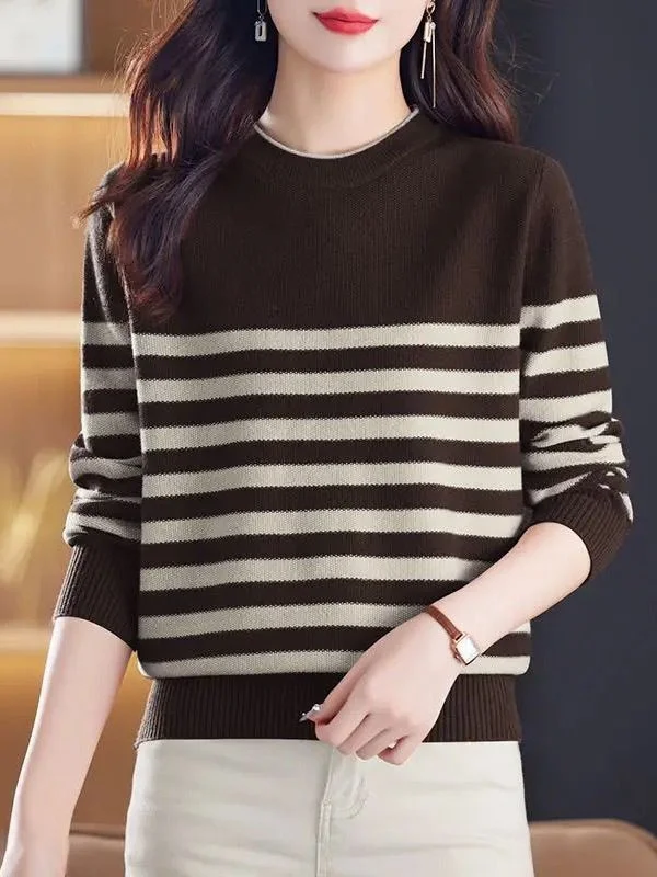 Top in maglia a righe sciolto lungo Sve rotondo Ne Base irt donna coreana Sle calda lana invernale Faion Casual Basic Turtlene