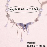 Collier ras du cou papillon en strass pour femme, élégant, avec longue pampille en cristal vert, bijoux de fête Y2K 6