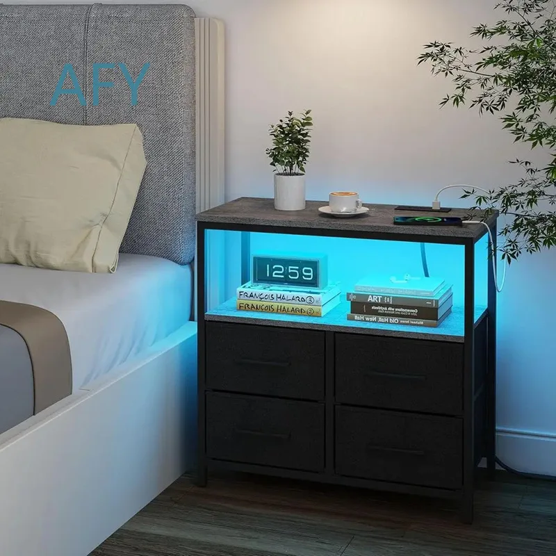 Bedside Table for Home Bedroom Minimalist Nightstand with Fabric Drawer Storage Cabinet Multi-Tier Organizer Chest for Living