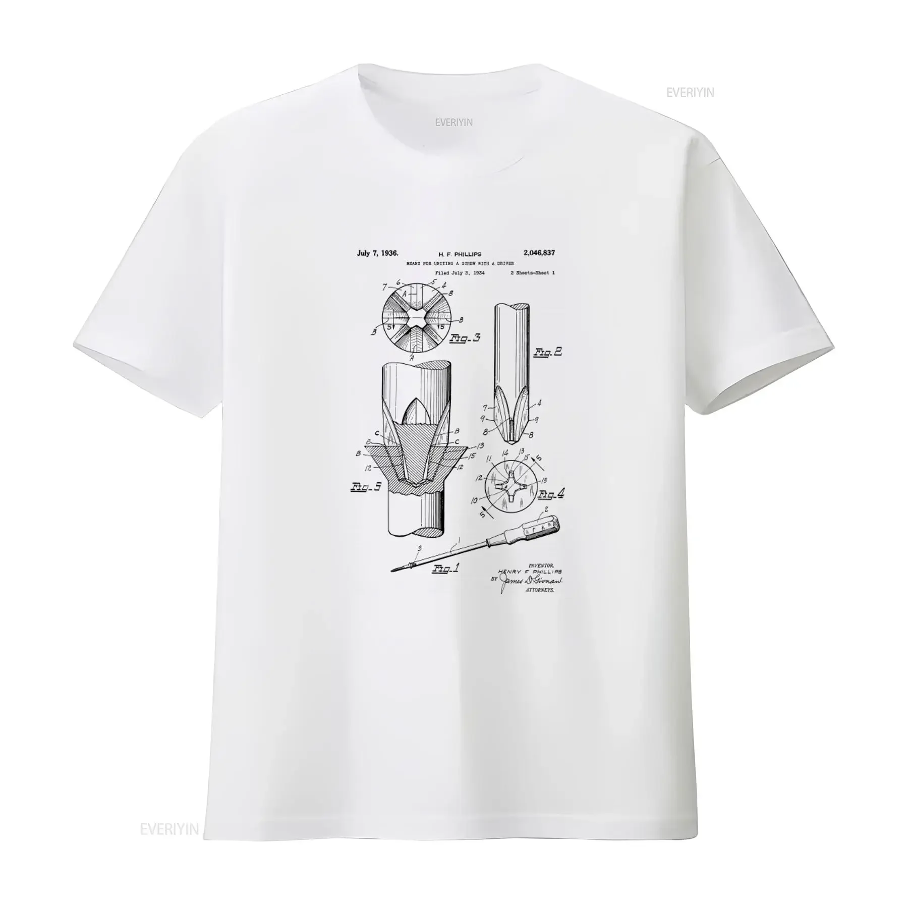 Screwdriver Patent Design T Shirt Mechanic Tools Style Ringspun Cotton Sizes S 3X Available in Black Red White or Gray vintage
