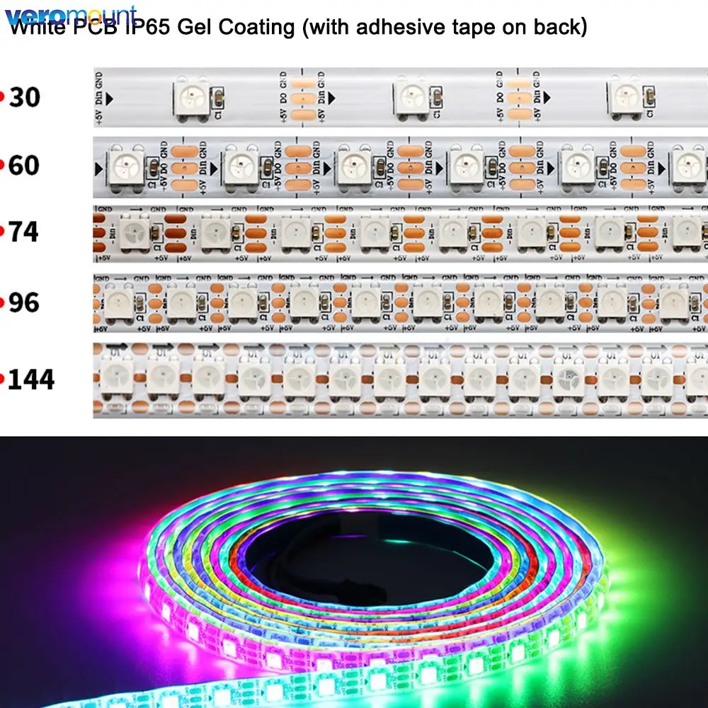 DC 5V WS2812B Individually Addressable 5050 RGB LED Strip WS2812 Smart Pixels LED Light Black White PCB IP20/65/67 Waterproof