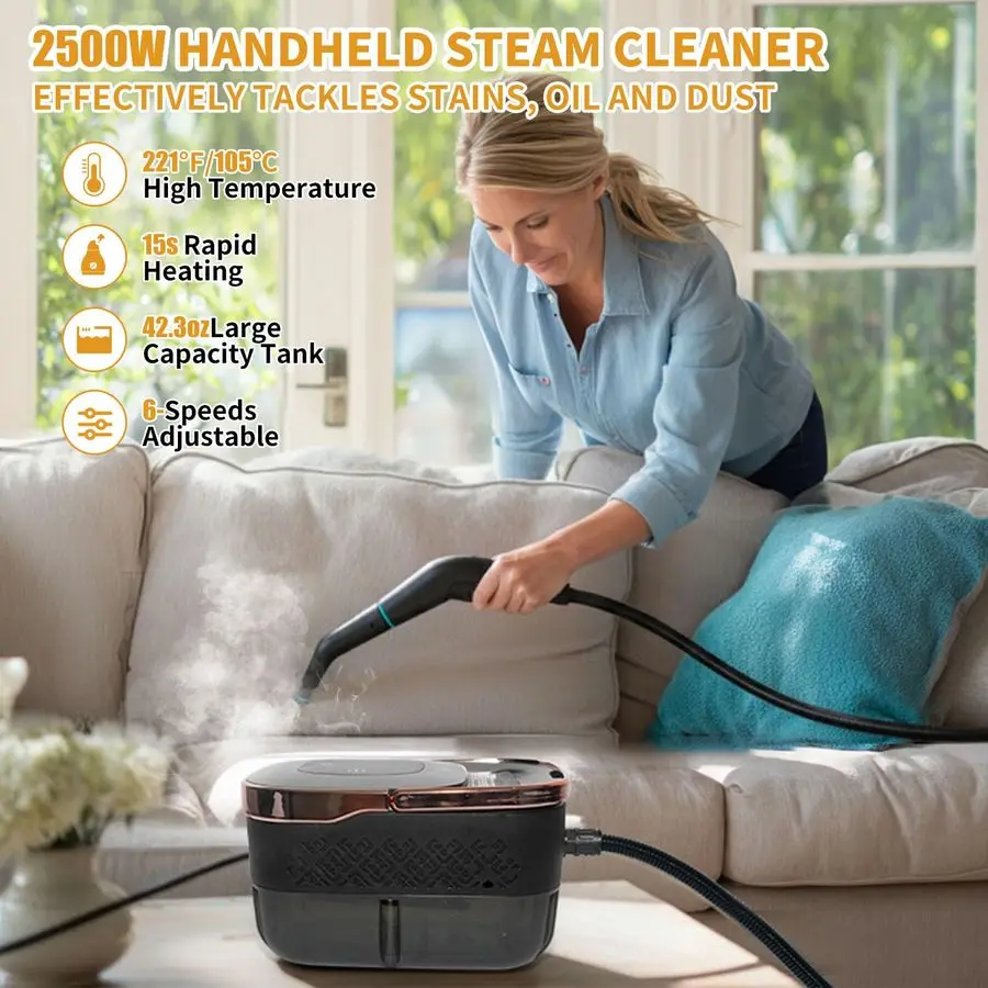 Steam Cleaner,15s HeatUp,42.27oz Tank,6Level Adjustable,2500W Portable Steamer for Cleaning with 11PCS Accessories,Steam Cleaner