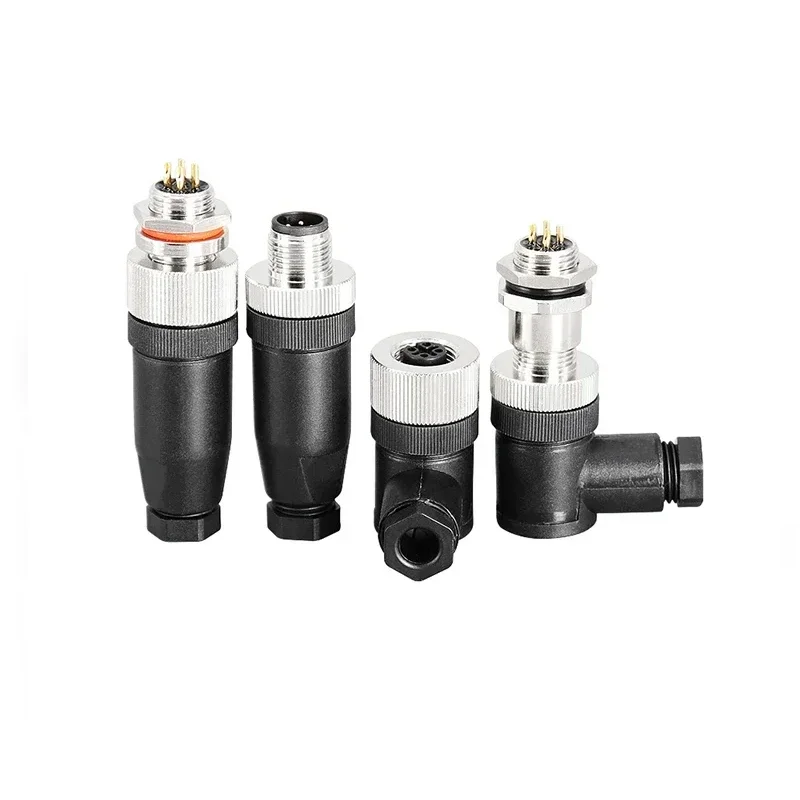 M12 Sensor Connector Straight Angle Male Female Waterproof Screw Threaded Plug Coupling 4 5 8 Pin