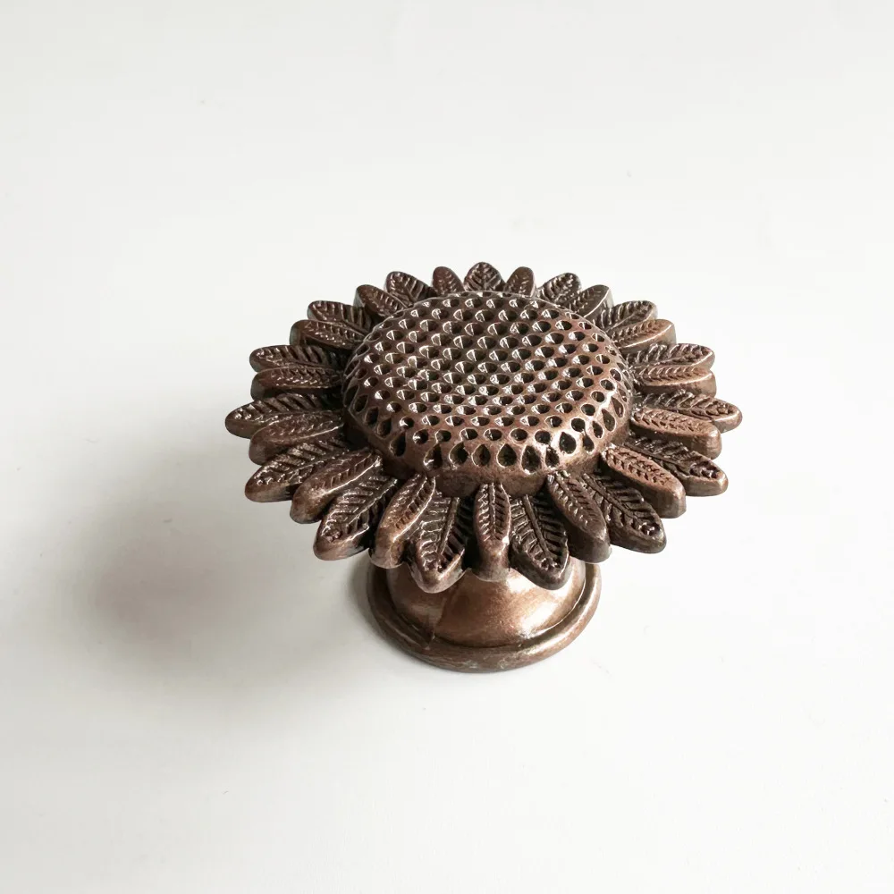 Vintage Sunflower Cabinet Knob Zinc Alloy Drawer Handle Decorative Furniture Pull Metal Hardware For Kitchen Cupboard Door