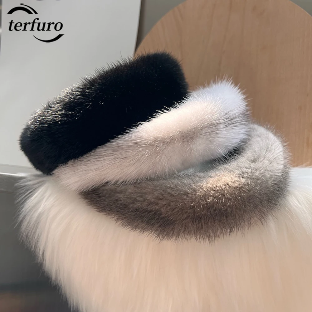 New Style Luxurious Real Mink Fur Band Female Real Mink Fur Headband Women Hair Genuine Fur Accessories Padded Winter Hair Hoop