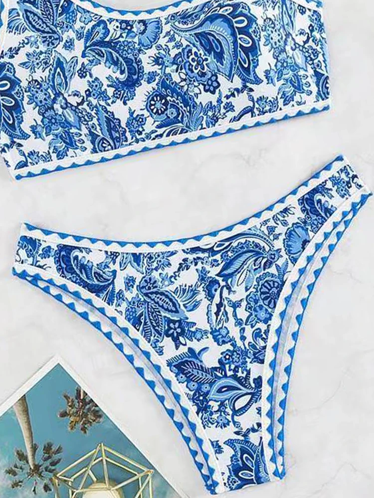 Bikini Women Swimsuit 2024 New Print High Waist Bikinis Set Sexy One Shoulder Swimwear Summer 2 Piece Beach Bathing Suit Female