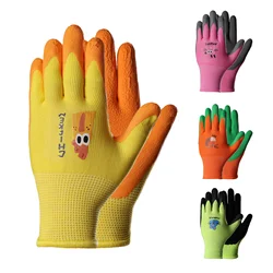 kids Boys Girls Durable security-protection waterproof leather gardening work  Nitrile  Non-slip Anti-stab Coatedsafety gloves