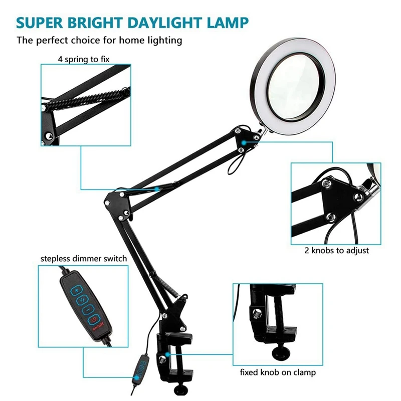 HEIßER VERKAUF 3 Set 10X Lupe mit Licht und Klemme 3 Farbmodi 10 Helligkeit einstellbare Vergrößerungs-Schreibtischlampe